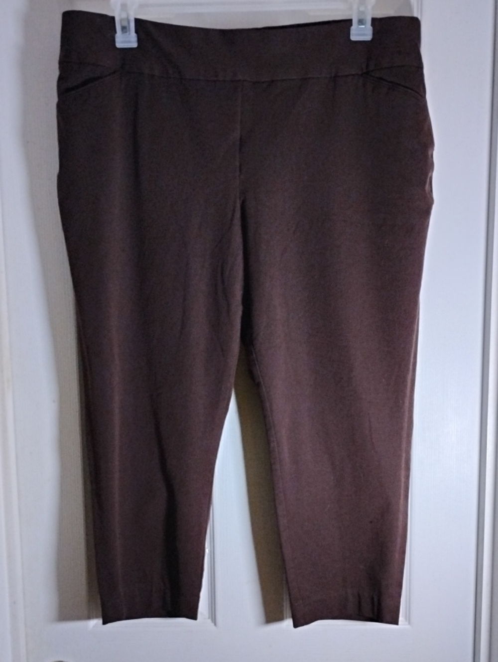 Cropped Knit Brown Pull On Straight Leg Pants Signature Slimming CJ Banks
